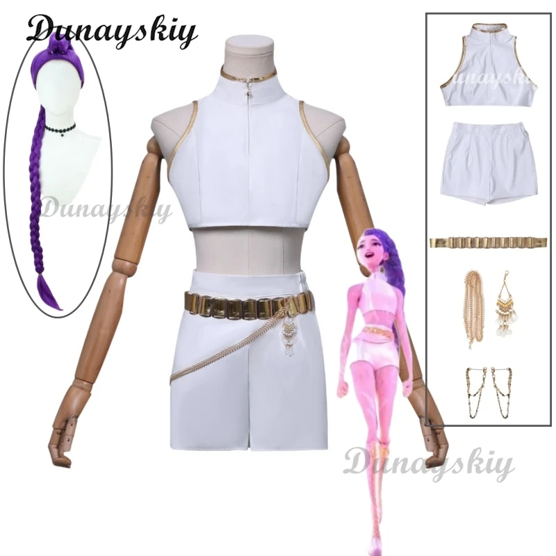Rumi Cosplay Hunter KPop Demons White Costume Wig Women Girls Cartoon Fantasia Vest Shorts Chain Belt Outfits Halloween Carnival
Rumi Cosplay Hunter KPop Demons White Costume Wig Women Girls Cartoon Fantasia Vest Shorts Chain Belt Outfits Halloween Carnival