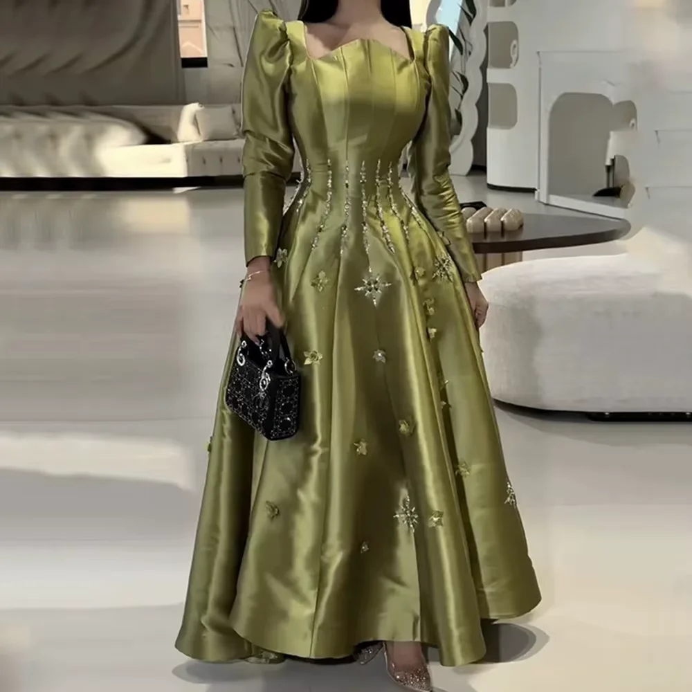 Dakr Green Satin A-Line Evening Dress Long Sleeve with Beaded Floor Length Women Customized Occasion Formal prom Party Gowns
Dakr Green Satin A-Line Evening Dress Long Sleeve with Beaded Floor Length Women Customized Occasion Formal prom Party Gowns
