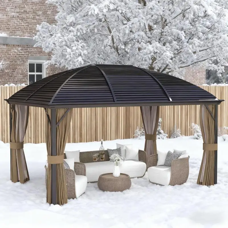 164.5" L x 116.25" W x 110.25" H Gazebo with Curtains, Pavilion with Steel Roof, Ceiling Hook for Easy Hanging
164.5" L x 116.25" W x 110.25" H Gazebo with Curtains, Pavilion with Steel Roof, Ceiling Hook for Easy Hanging