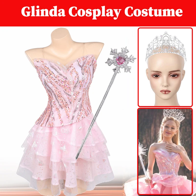Wicked For Good Glinda Dress Cosplay Crown Costume Women Disguise Pink Sequined Short Tutu Skirts Magic Wand Halloween Suits
Wicked For Good Glinda Dress Cosplay Crown Costume Women Disguise Pink Sequined Short Tutu Skirts Magic Wand Halloween Suits