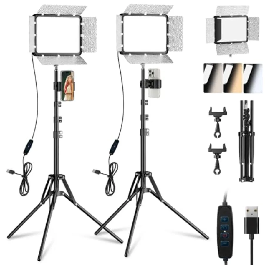 【New model】LED Video Light Kit with Phone Holder and Barndoor 2800-7000K Dimmable Studio Lights for Video Recording 73'' Height
【New model】LED Video Light Kit with Phone Holder and Barndoor 2800-7000K Dimmable Studio Lights for Video Recording 73'' Height