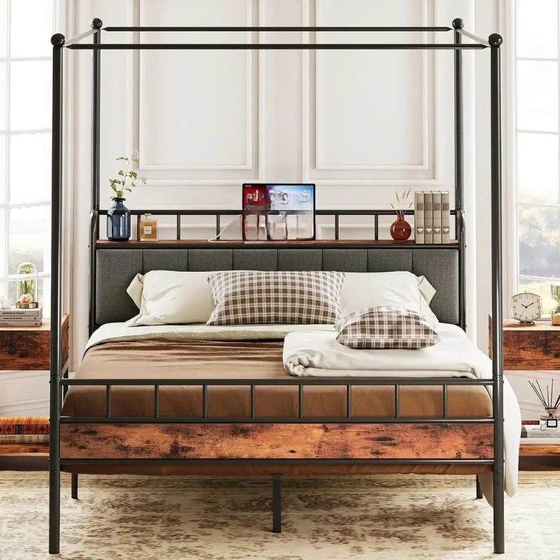 Canopy Bed Frame Queen, Storage Headboard with Charging Station, Platform Bed with 4 Removable Sturdy Posts, Noise Free
Canopy Bed Frame Queen, Storage Headboard with Charging Station, Platform Bed with 4 Removable Sturdy Posts, Noise Free