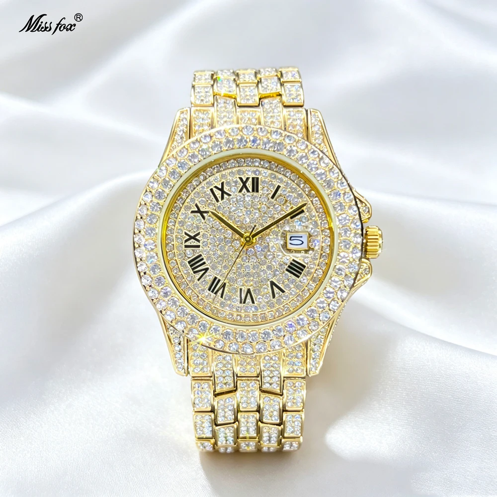 MISSFOX Full Iced Out Watch For Men Luxury Gold Hip Hop Diamond Quartz Mens Watches Waterproof Day Date Clock Hot Selling Product 2026
MISSFOX Full Iced Out Watch For Men Luxury Gold Hip Hop Diamond Quartz Mens Watches Waterproof Day Date Clock Hot Selling Product 2026