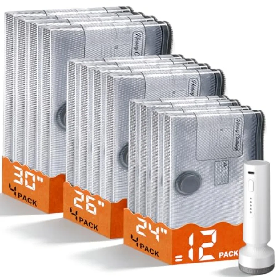 12 Pack Vacuum Storage Bags with Pump, Space Saver Travel Bags with Rechargeable Wireless Pump, Reusable Tear-Proof Compression
12 Pack Vacuum Storage Bags with Pump, Space Saver Travel Bags with Rechargeable Wireless Pump, Reusable Tear-Proof Compression