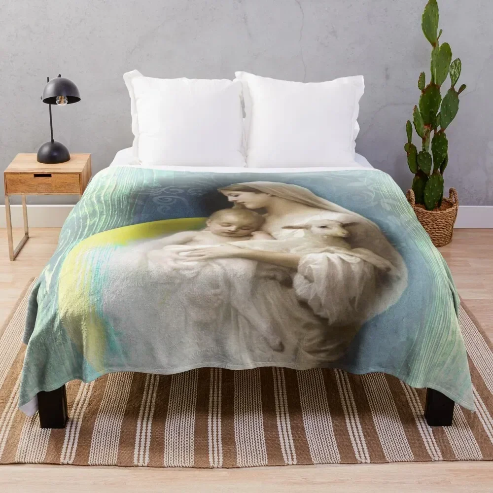 Mother with Baby and Lamb Jesus Virgin Mary Christian woman retrowave synth green yellow 80s pastel floral backgro Throw Blanket
Mother with Baby and Lamb Jesus Virgin Mary Christian woman retrowave synth green yellow 80s pastel floral backgro Throw Blanket