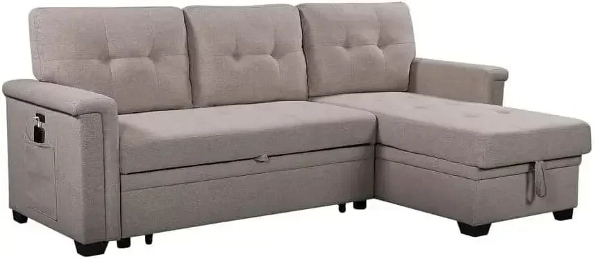 Ashlyn Light Gray Reversible Sleeper Sectional Sofa with Storage Chaise, USB Charging Ports and Pocket
Ashlyn Light Gray Reversible Sleeper Sectional Sofa with Storage Chaise, USB Charging Ports and Pocket