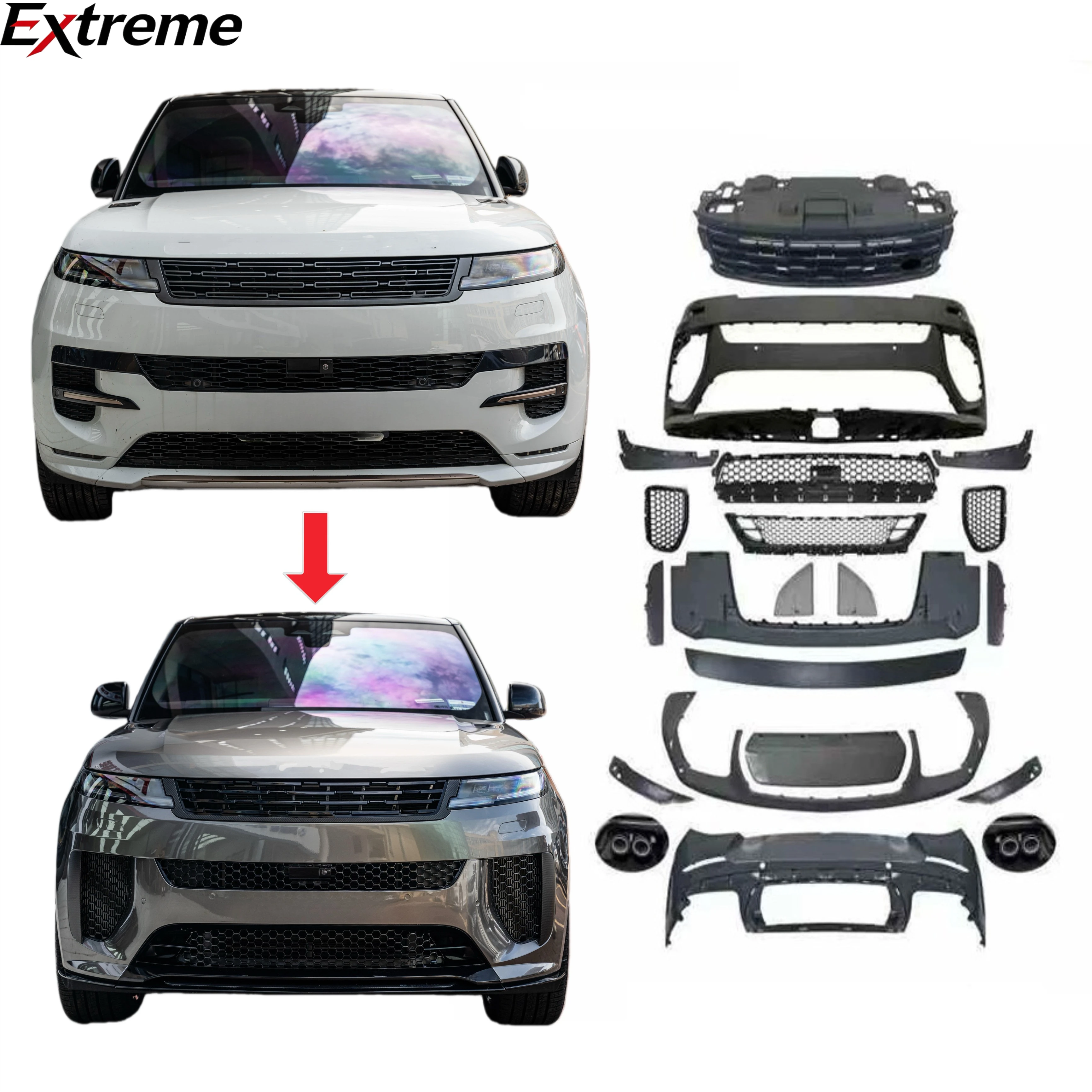 For Land Rover Range Rover Sport 2023-2025 Upgrade SV Front and Rear Bumper Grill Body Kit pp Material
For Land Rover Range Rover Sport 2023-2025 Upgrade SV Front and Rear Bumper Grill Body Kit pp Material