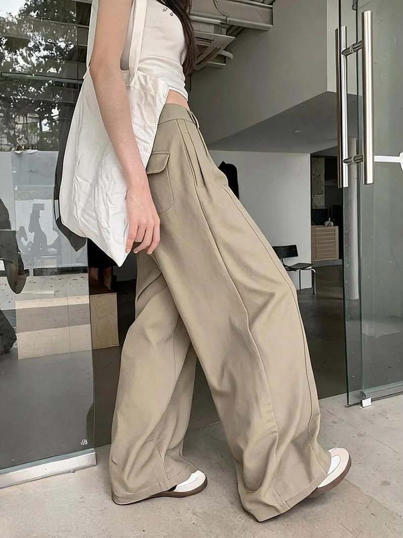 American Lazy Wide Leg Casual Pants Women Summer New High Waist Loose Slimming Floor-Length Pants Commute Style Pure Color
American Lazy Wide Leg Casual Pants Women Summer New High Waist Loose Slimming Floor-Length Pants Commute Style Pure Color