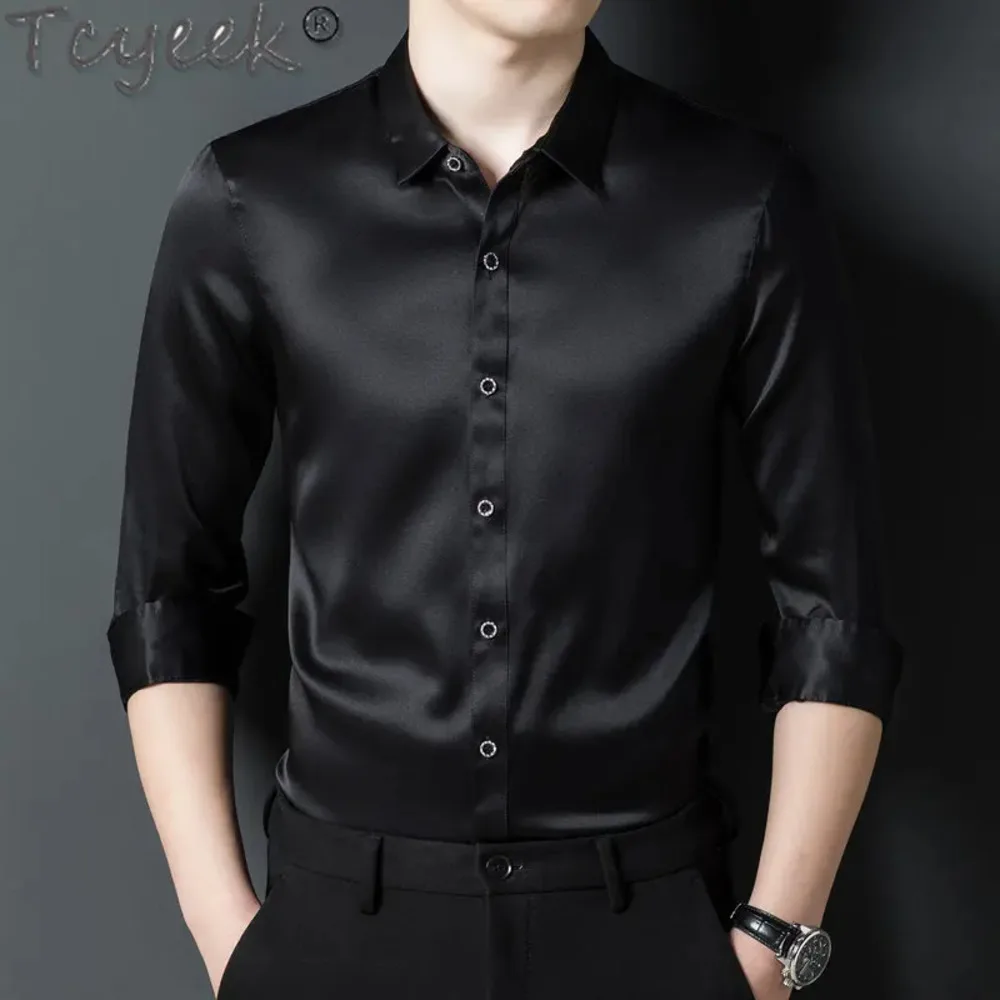92.5% Tcyeek Mulberry Real Silk 2024 Fashion Men's Long Sleeved Male Blouses Business Casual Black Shirt Chemise Cjk
92.5% Tcyeek Mulberry Real Silk 2024 Fashion Men's Long Sleeved Male Blouses Business Casual Black Shirt Chemise Cjk