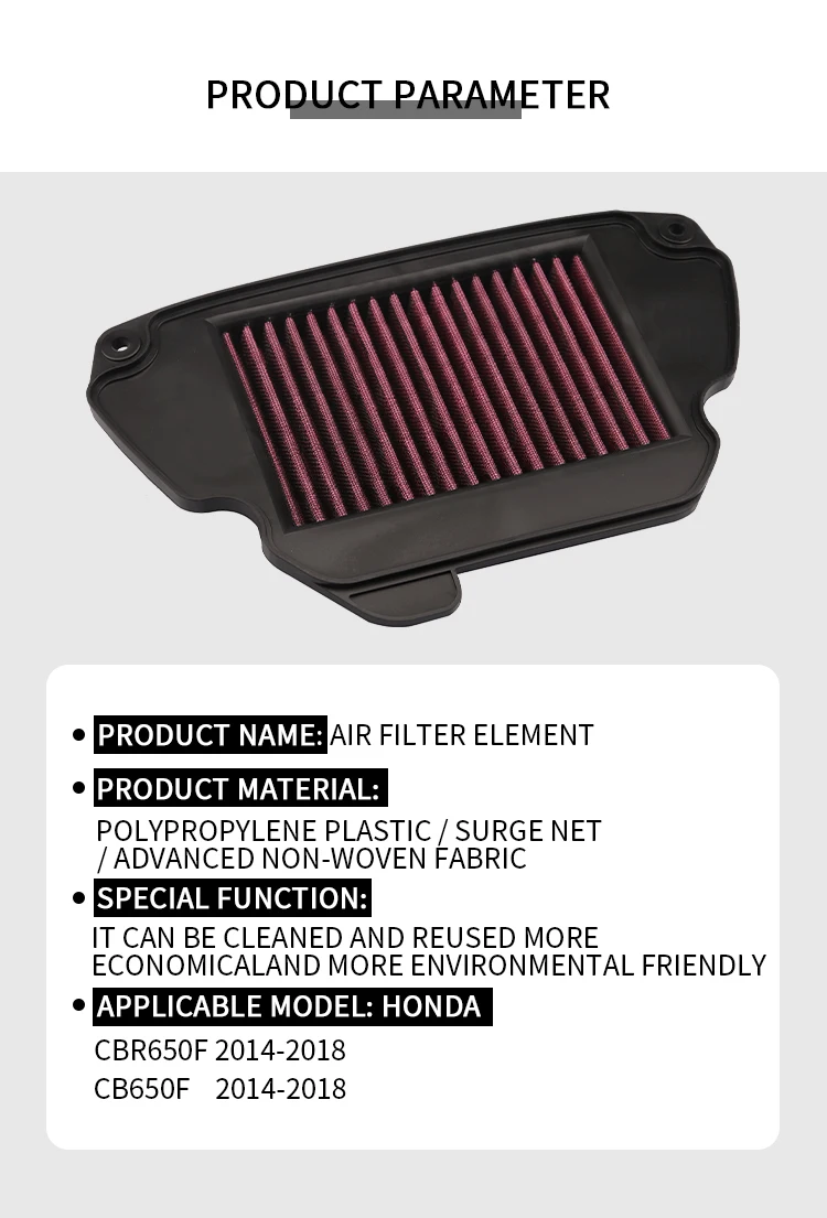 High Quality Motorcycle Washable Air Filter For HONDA CBR CB 650F CBR650F CB650F CBR650 /F 2014 2015 2016 2017 2018 2019
High Quality Motorcycle Washable Air Filter For HONDA CBR CB 650F CBR650F CB650F CBR650 /F 2014 2015 2016 2017 2018 2019