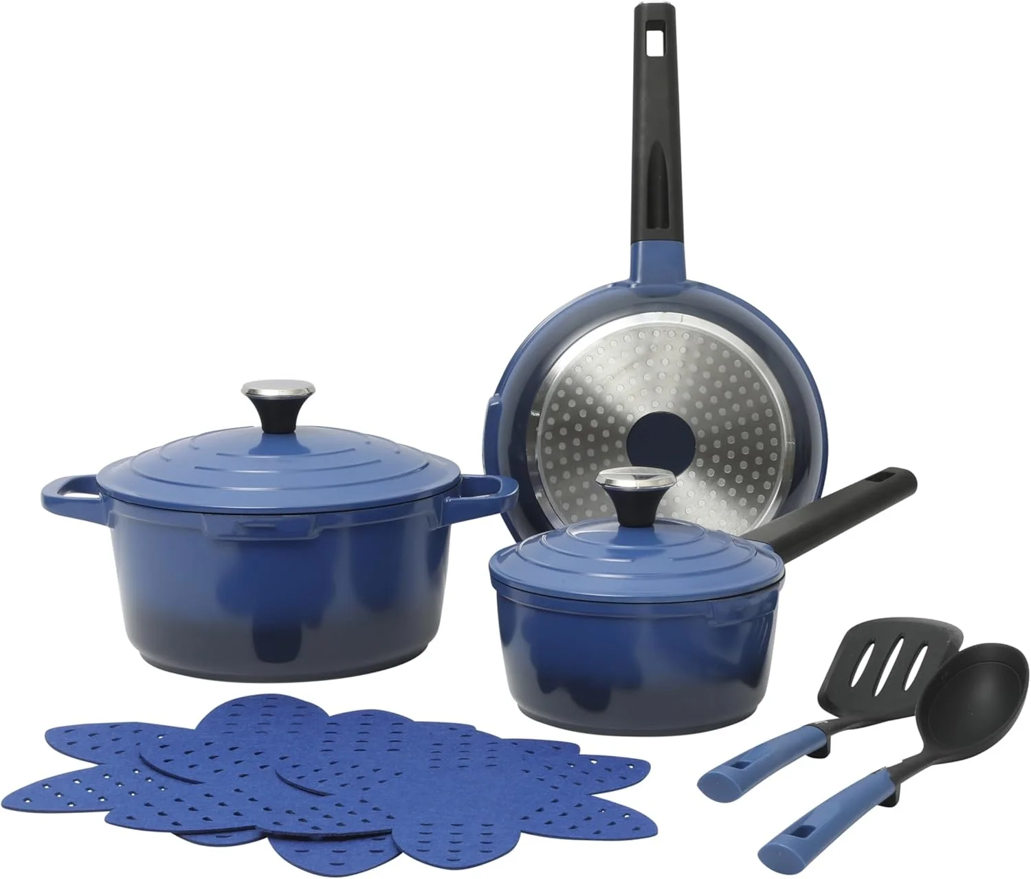 10 Piece Cast Aluminum Pots and Pans PFA Free Ceramic Non Stick Cookware Set - Blue
10 Piece Cast Aluminum Pots and Pans PFA Free Ceramic Non Stick Cookware Set - Blue