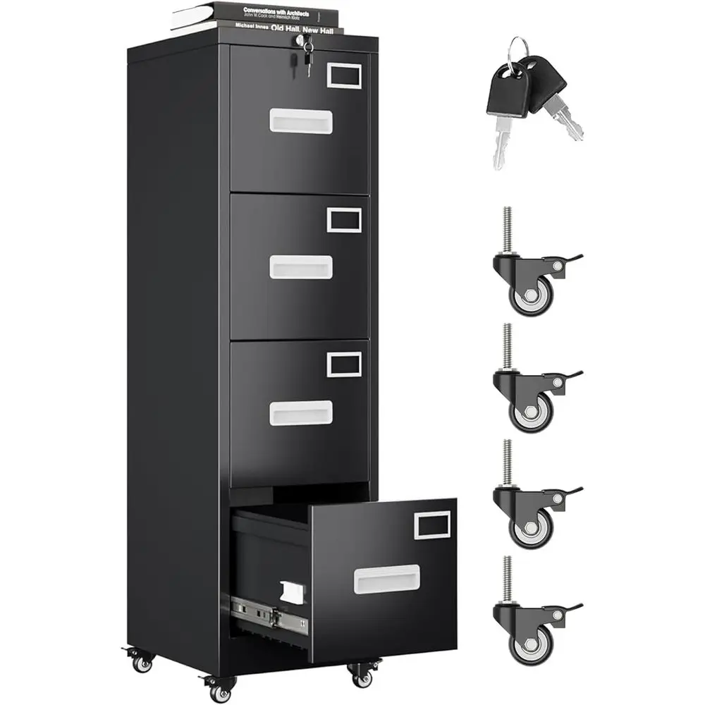 4-Drawer Mobile Steel File Cabinet with Lock and Anti-Interlock System, Black, Letter/Legal Size, Assembly Required
4-Drawer Mobile Steel File Cabinet with Lock and Anti-Interlock System, Black, Letter/Legal Size, Assembly Required