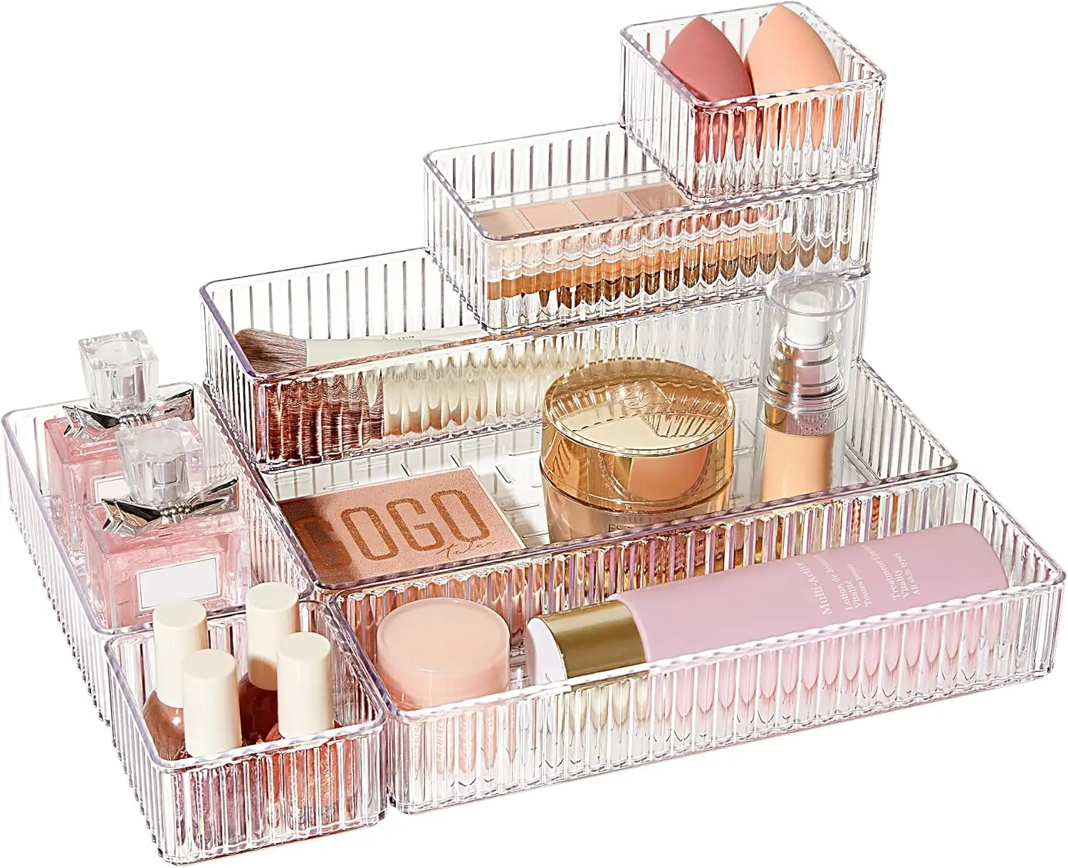 7 PCS Clear Drawer Organizers Bins, 4-Size Stackable Makeup and Vanity Drawer Organizer Trays, Acrylic Bathroom Drawer Storage
7 PCS Clear Drawer Organizers Bins, 4-Size Stackable Makeup and Vanity Drawer Organizer Trays, Acrylic Bathroom Drawer Storage