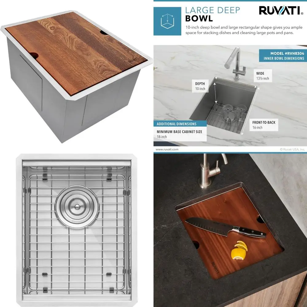 Ruvati 15 Workstation Bar Sink with Prep Ledge, Undermount Single Bowl, 16 Gauge Stainless Steel RVH8304
Ruvati 15 Workstation Bar Sink with Prep Ledge, Undermount Single Bowl, 16 Gauge Stainless Steel RVH8304