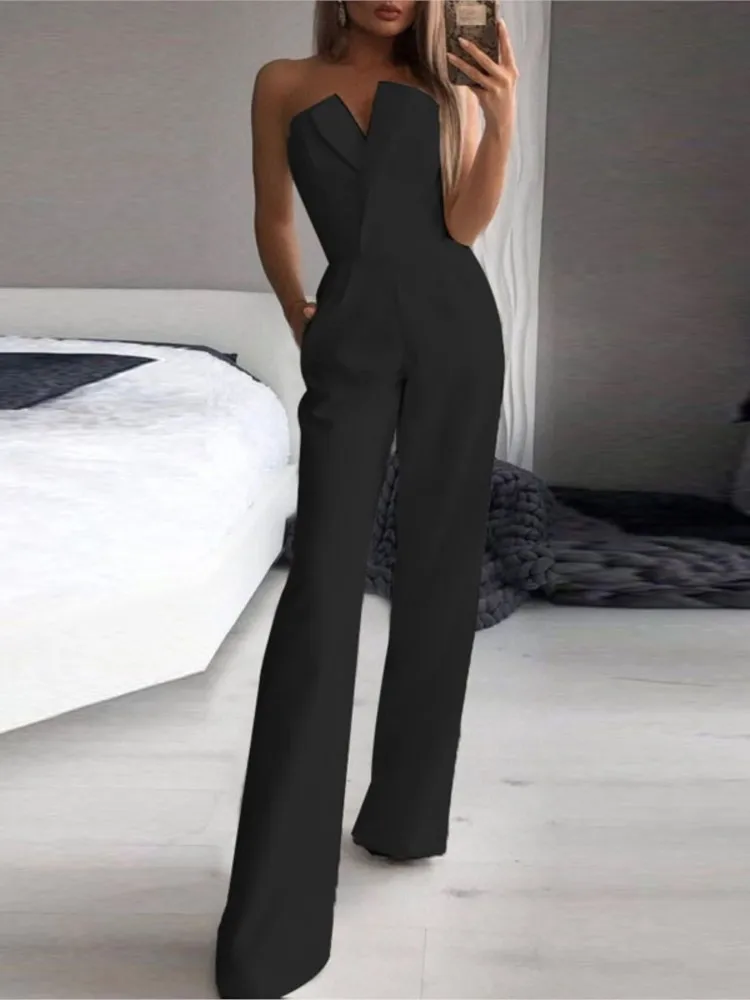 Jumpsuits For Women Off Shoulder Solid Color Sleeveless High Waist Wide Leg Jumpsuit Female Fashion Office Lady Elegant Jumpsuit
Jumpsuits For Women Off Shoulder Solid Color Sleeveless High Waist Wide Leg Jumpsuit Female Fashion Office Lady Elegant Jumpsuit