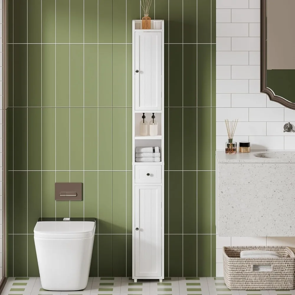 Narrow Bathroom Storage Cabinet with Adjustable Shelves, Tall Storage Cabinet with 2 Doors and 1 Drawer
Narrow Bathroom Storage Cabinet with Adjustable Shelves, Tall Storage Cabinet with 2 Doors and 1 Drawer