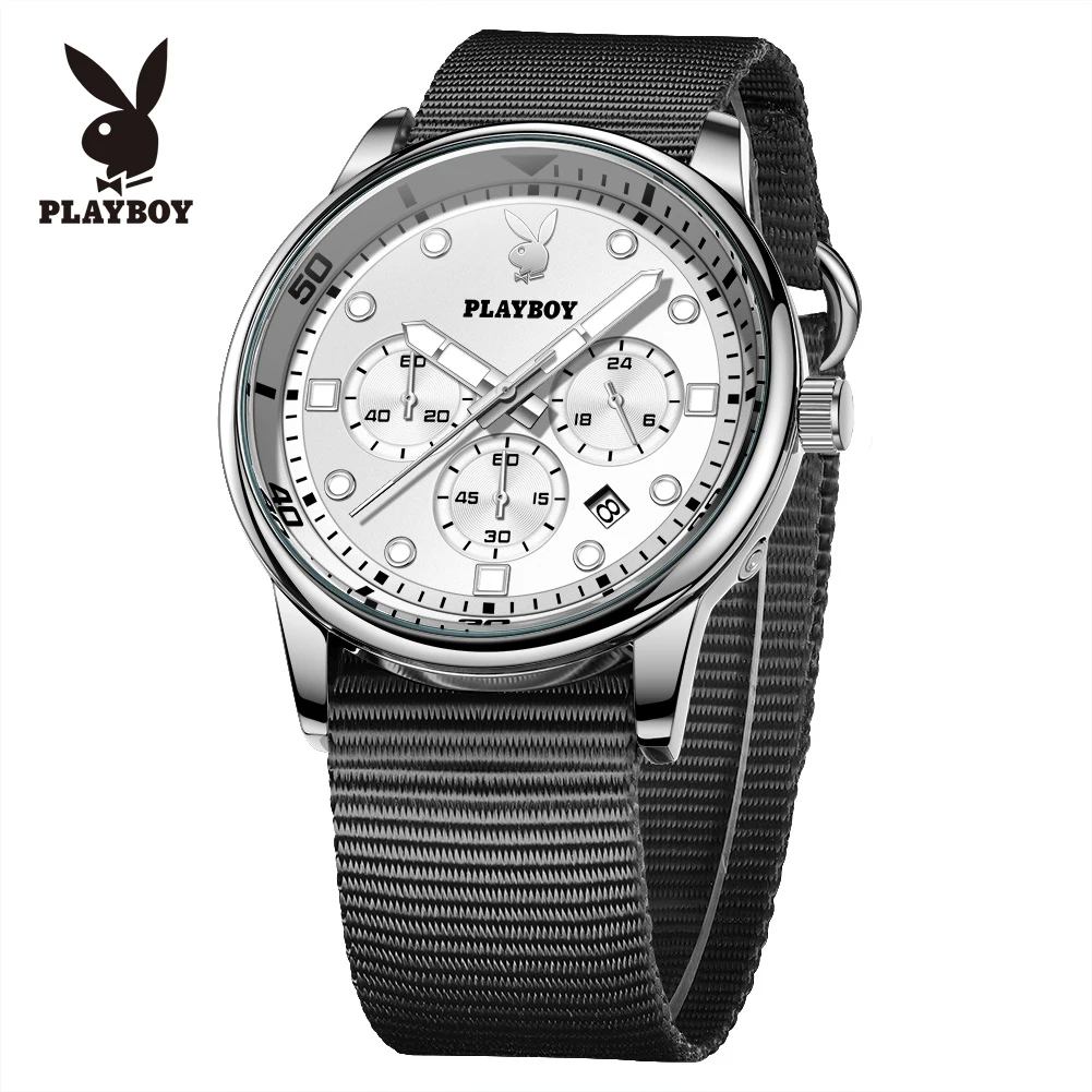 PLAYBOY 3072 Original Men's Quartz Wristwatch Fashion Casual Nylon Strap Waterproof Luminous Chronograph Auto Date Watch for Man
PLAYBOY 3072 Original Men's Quartz Wristwatch Fashion Casual Nylon Strap Waterproof Luminous Chronograph Auto Date Watch for Man