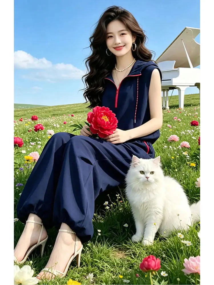 Fashionable Casual Women's Two-Piece Set with Hooded Half-Zip Top And Workwear Pants High-End Feelings Summer Collection
Fashionable Casual Women's Two-Piece Set with Hooded Half-Zip Top And Workwear Pants High-End Feelings Summer Collection