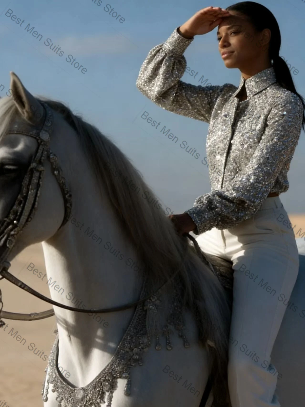 Блестящий женский костюм-двойка: пиджак и брюки с кружевом и кристаллами, для офиса, на заказ, для свадьбы, для гостей
Блестящий женский костюм-двойка: пиджак и брюки с кружевом и кристаллами, для офиса, на заказ, для свадьбы, для гостей