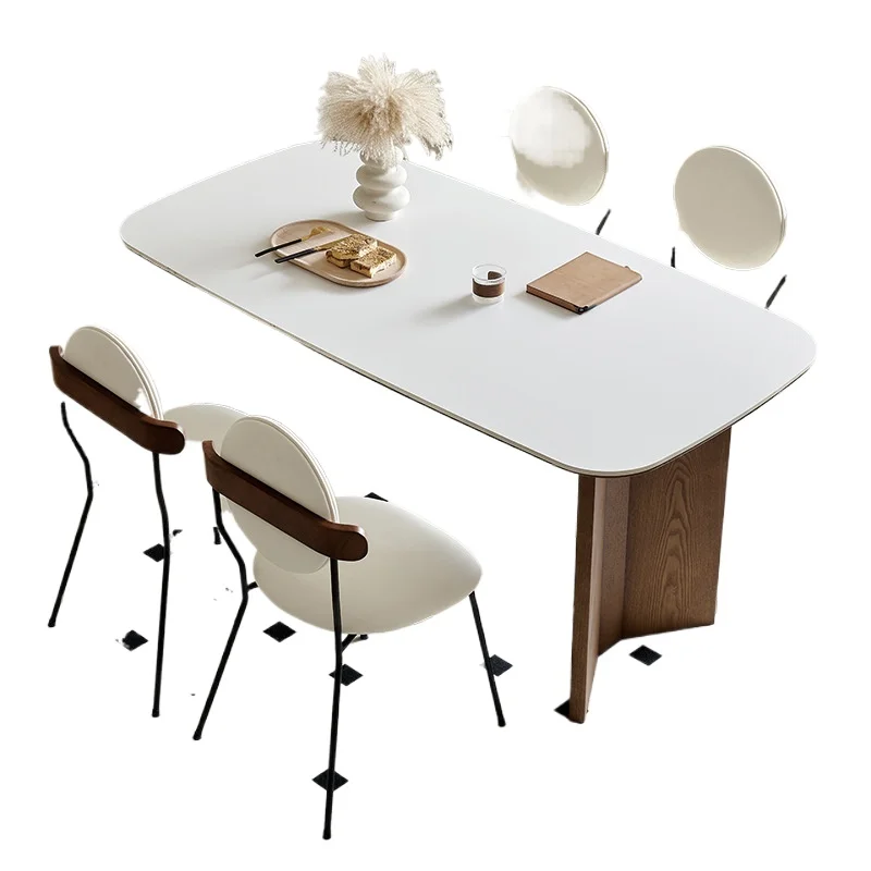 French retro style solid wood rock slab dining table cream style modern simple table, walnut small apartment dining table
French retro style solid wood rock slab dining table cream style modern simple table, walnut small apartment dining table
