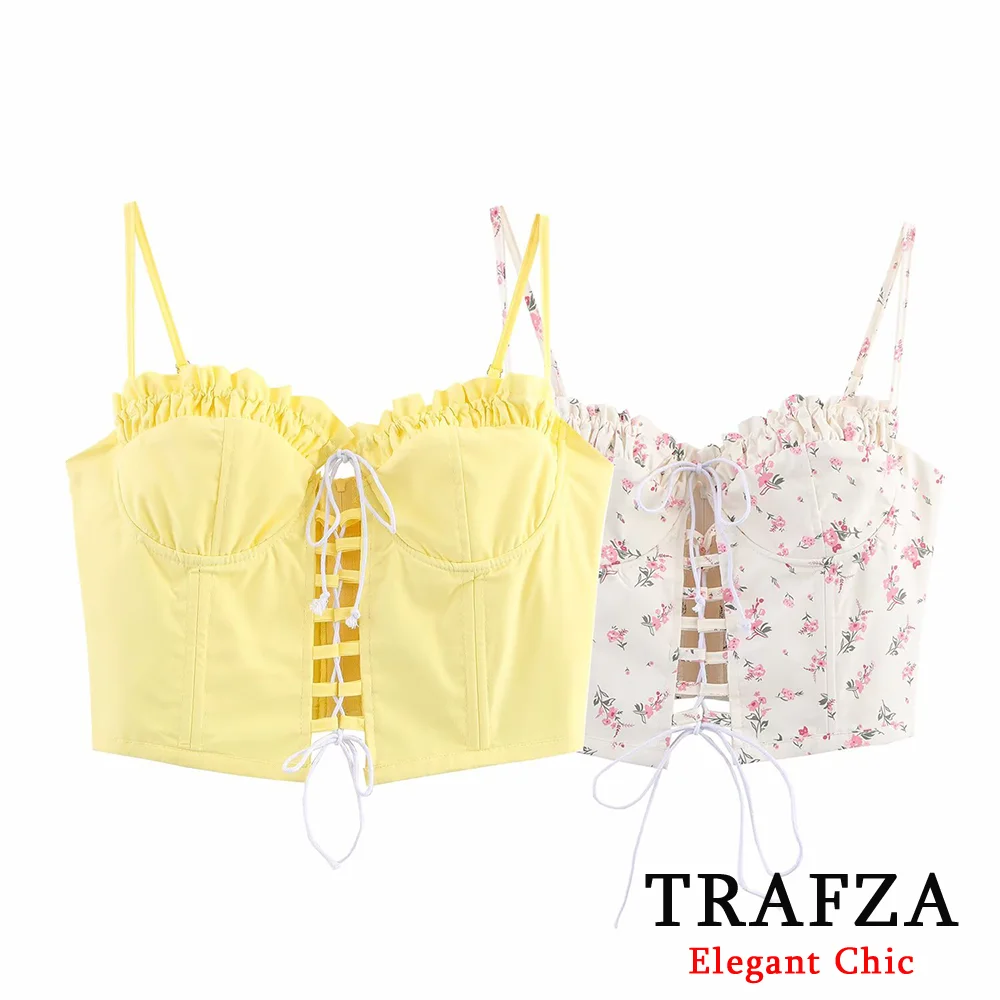 TRAFZA Hotsweet Lace Up Corset Top Women's Butter Yellow OR Floral Print Ruffle Halter Top 2025 Fashion Summer Holiday Sexy Top
TRAFZA Hotsweet Lace Up Corset Top Women's Butter Yellow OR Floral Print Ruffle Halter Top 2025 Fashion Summer Holiday Sexy Top
