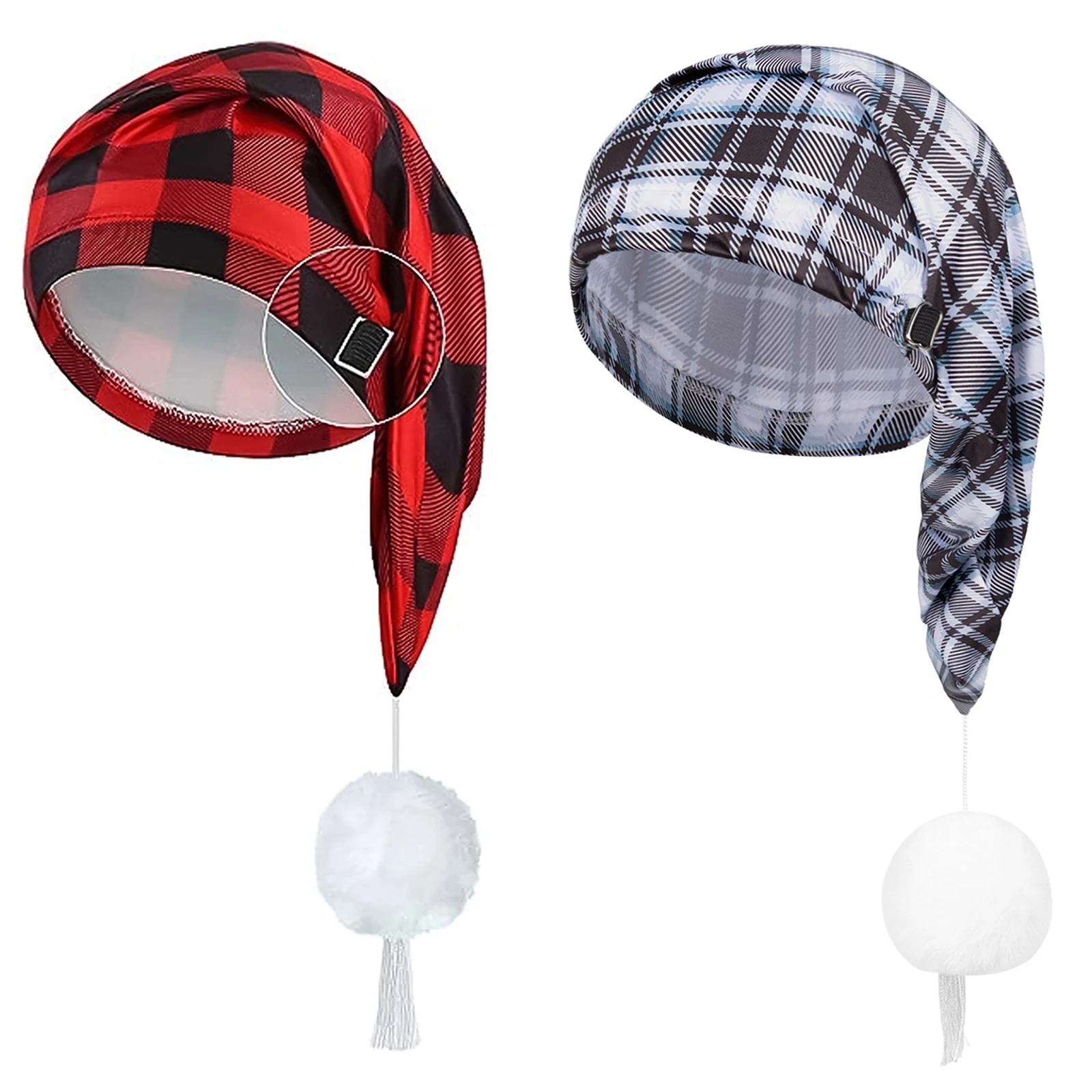 Комплект из 2 шт., унисекс, для мужчин и женщин, регулируемая ночная шапка с клетчатым узором, шапка с помпоном и кисточкой для рождественских мероприятий на Хэллоуин 
Комплект из 2 шт., унисекс, для мужчин и женщин, регулируемая ночная шапка с клетчатым узором, шапка с помпоном и кисточкой для рождественских мероприятий на Хэллоуин