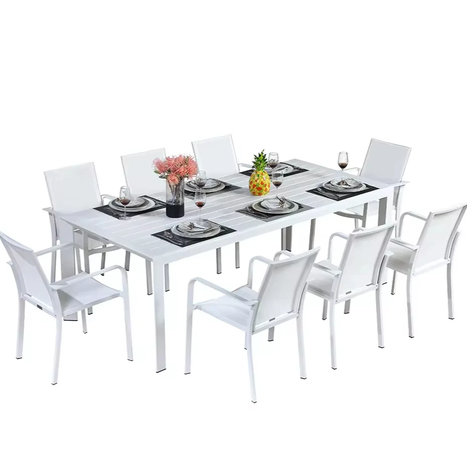 Modern Aluminum Extendable Dining Table High Quality Dining Table Set For 8 Garden Outdoor Furniture Dining Table With Chairs
Modern Aluminum Extendable Dining Table High Quality Dining Table Set For 8 Garden Outdoor Furniture Dining Table With Chairs