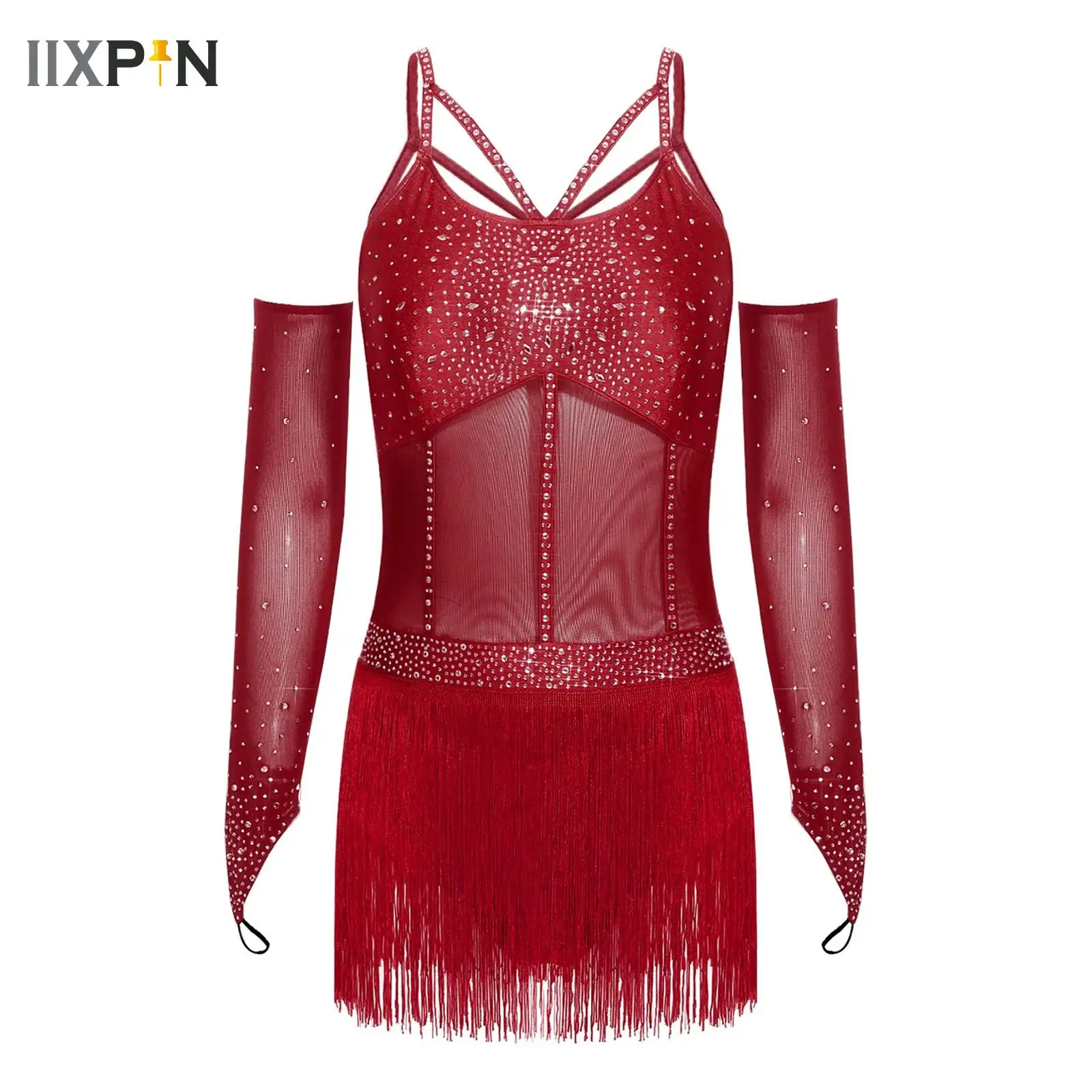 Womens Latin Dance Dress Sheer Mesh Patchwork Tiered Tassel Bodysuit Dress+Gloves Suit for Tango Samba Dance Ballroom Dancewear
Womens Latin Dance Dress Sheer Mesh Patchwork Tiered Tassel Bodysuit Dress+Gloves Suit for Tango Samba Dance Ballroom Dancewear