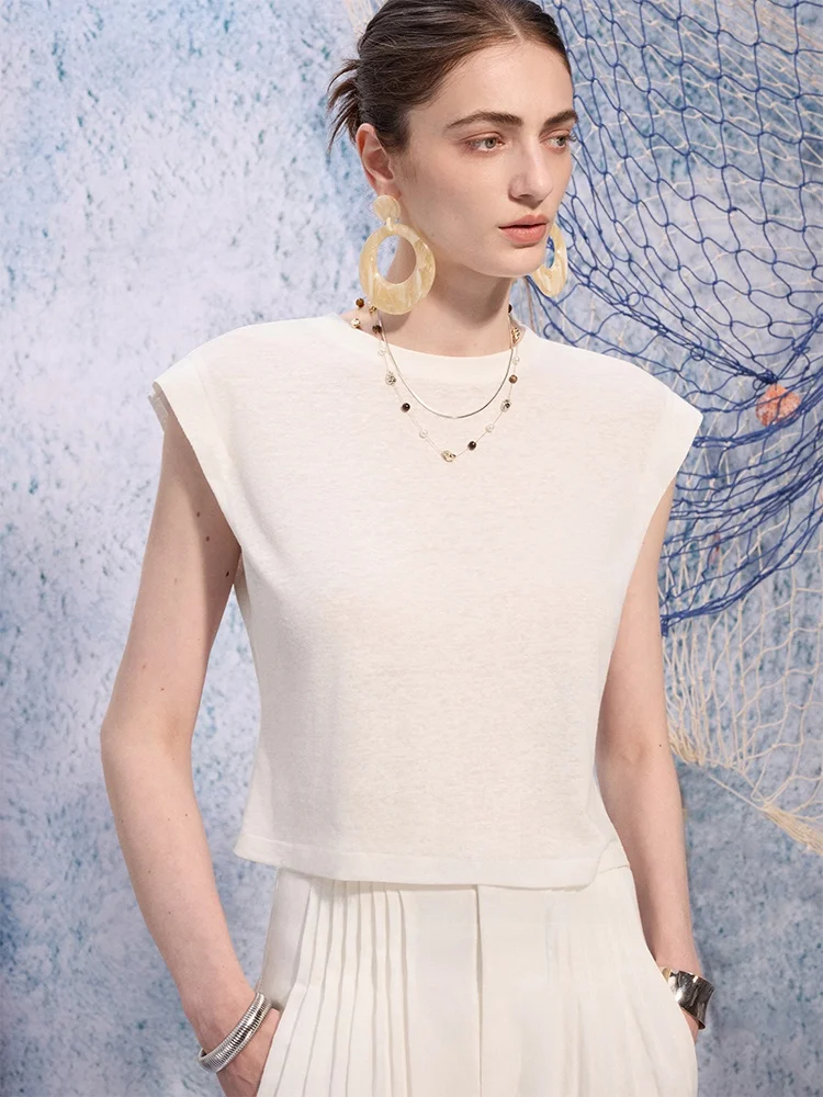 Natural Linen Material Cool Feeling Breathable Sleeveless round Neck T-Shirt with Fake Shoulder Pads for Women Casual Style
Natural Linen Material Cool Feeling Breathable Sleeveless round Neck T-Shirt with Fake Shoulder Pads for Women Casual Style