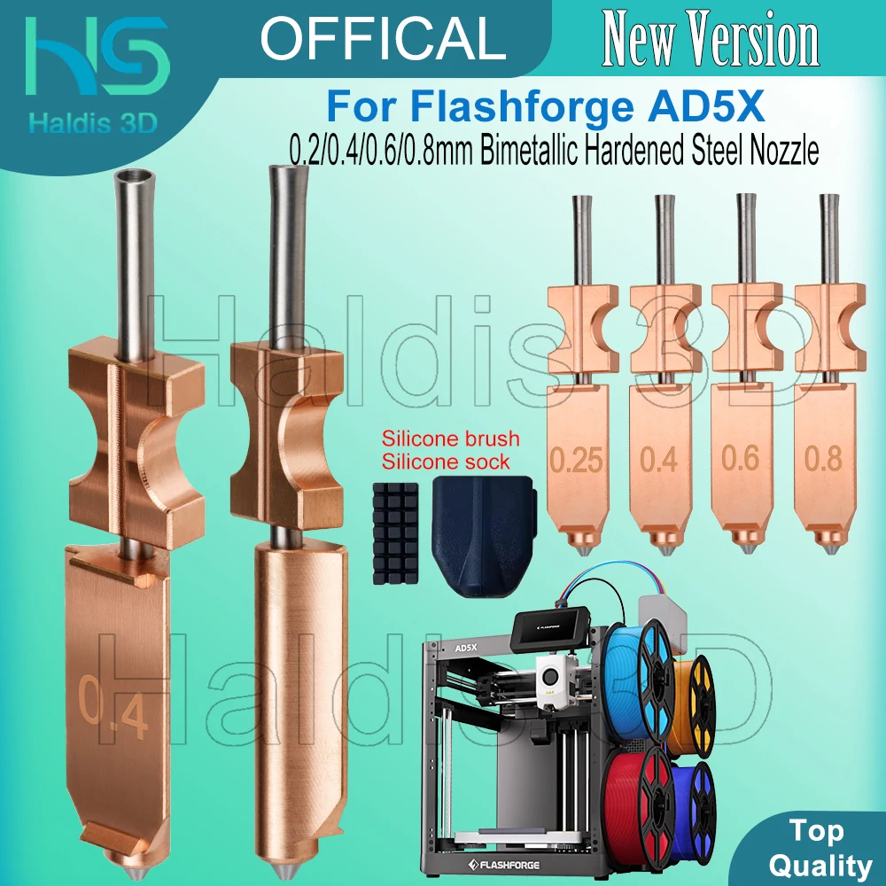Nozzle For Flashforge AD5X New Upgraded Bimetallic Hardened Steel Hotend Nozzles 0.2/0.4/0.6/0.8mm 3D Printer Replacement Parts
Nozzle For Flashforge AD5X New Upgraded Bimetallic Hardened Steel Hotend Nozzles 0.2/0.4/0.6/0.8mm 3D Printer Replacement Parts