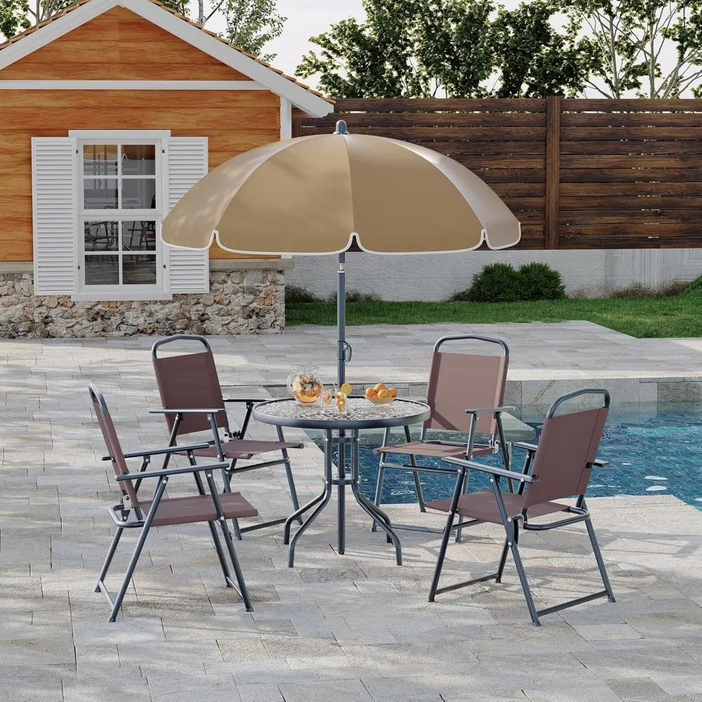 6 Pieces Outdoor Dining Set With Umbrella, Patio Table and 4 Folding Chairs With Umbrella, Garden Patio Furniture Set With Umbre
6 Pieces Outdoor Dining Set With Umbrella, Patio Table and 4 Folding Chairs With Umbrella, Garden Patio Furniture Set With Umbre