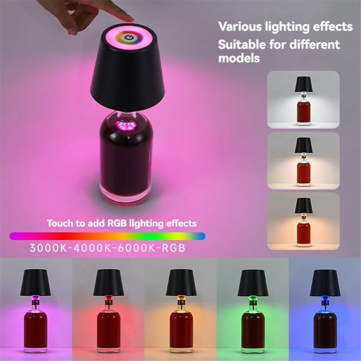 A26P Беспроводная лампа для бутылок с режимами RGB и 3-цветный абажур для бутылок с бесступенчатым затемнением, перезаряжаемые светильники для бутылок для баров A
A26P Беспроводная лампа для бутылок с режимами RGB и 3-цветный абажур для бутылок с бесступенчатым затемнением, перезаряжаемые светильники для бутылок для баров A