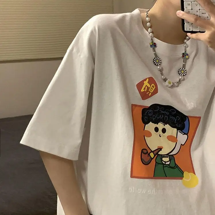 Pure cotton short-sleeved T-shirt for male and female students ins trend loose round neck tops summer Korean style half-sleeved
Pure cotton short-sleeved T-shirt for male and female students ins trend loose round neck tops summer Korean style half-sleeved