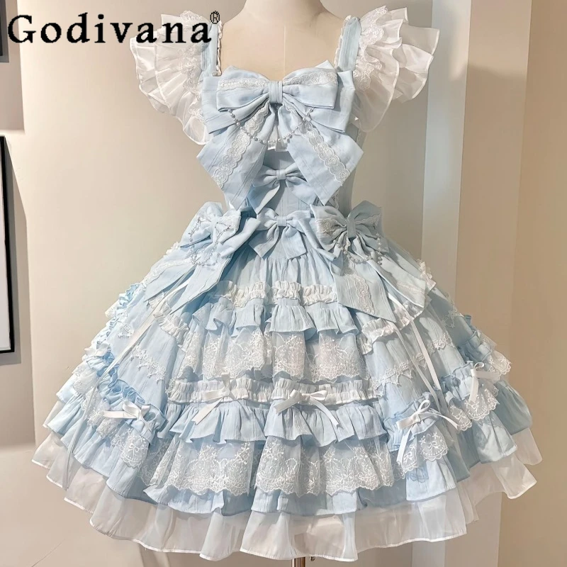 Синее кружевное платье JSK в стиле принцессы для женщин, летнее платье-сарафан с пышной юбкой в стиле лолита, женское японское милое платье для дня рождения
Синее кружевное платье JSK в стиле принцессы для женщин, летнее платье-сарафан с пышной юбкой в стиле лолита, женское японское милое платье для дня рождения