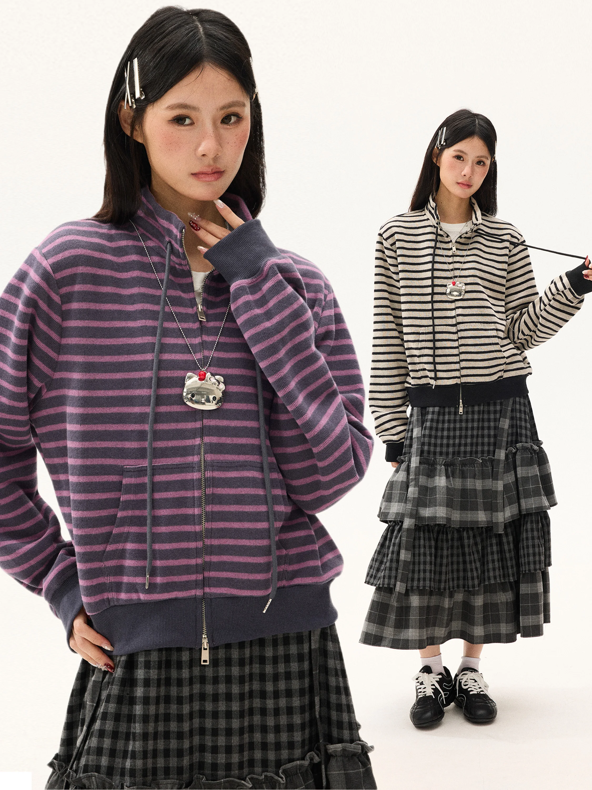 Свободный кардиган-свитшот в американском стиле с полосками и цветовыми блоками, винтажный, с воротником-стойкой, на молнии, верхняя одежда, весенний топ для женщин
Свободный кардиган-свитшот в американском стиле с полосками и цветовыми блоками, винтажный, с воротником-стойкой, на молнии, верхняя одежда, весенний топ для женщин