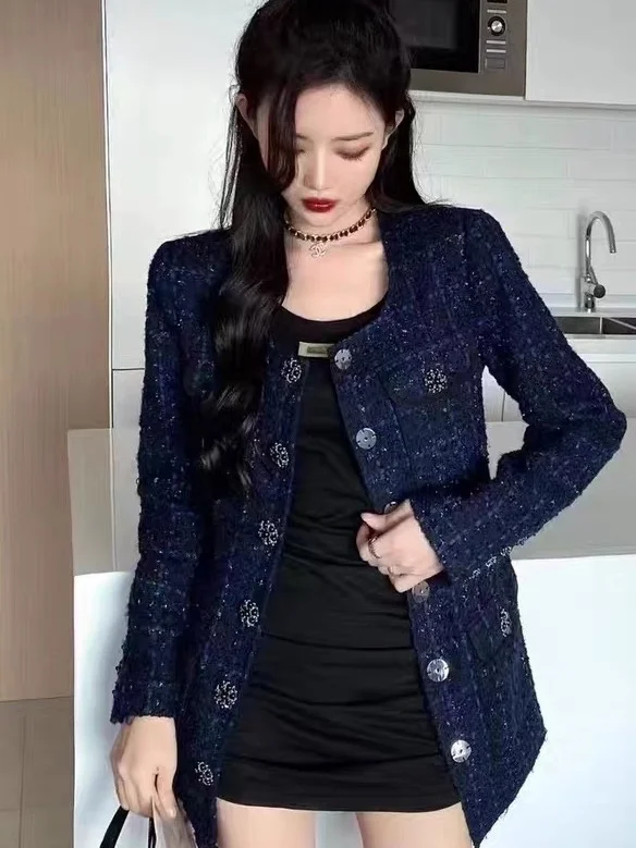 Spring New plus Size Ultra Long Woolen Tweed Coat Dark Blue Elegant Style Long Sleeve Button Closure Ladies Jacket
Spring New plus Size Ultra Long Woolen Tweed Coat Dark Blue Elegant Style Long Sleeve Button Closure Ladies Jacket