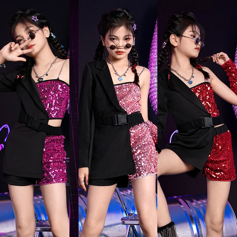 Group Jazz Dance Costumes Single Sleeve Sequins Suit Girls Hip Hop Clothing Street Wear Children Performance Kpop Outfits XS8700
Group Jazz Dance Costumes Single Sleeve Sequins Suit Girls Hip Hop Clothing Street Wear Children Performance Kpop Outfits XS8700