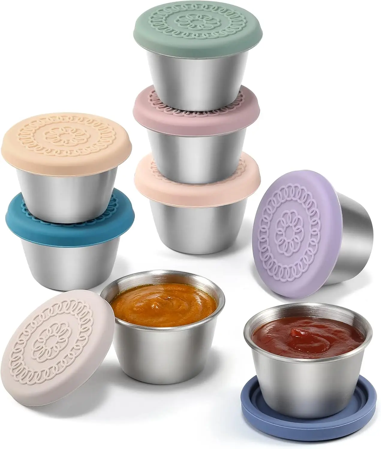 Leakproof Stainless Steel Sauce Cups, 8-Pack, 2.4oz, Reusable for Lunch Bento, Picnic, Travel
Leakproof Stainless Steel Sauce Cups, 8-Pack, 2.4oz, Reusable for Lunch Bento, Picnic, Travel