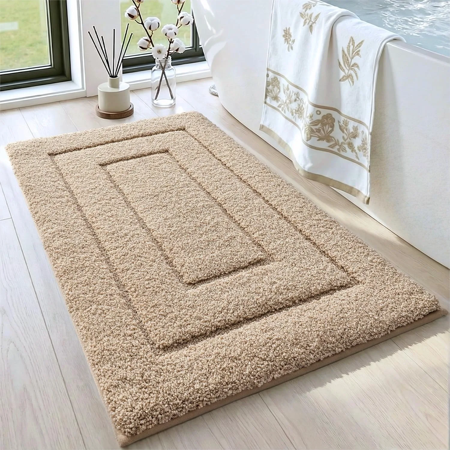 Bathroom Rug 36x24, Non Slip Washable Bath Mat for Shower Floor, Absorbent Soft Microfiber Carpet, Beige
Bathroom Rug 36x24, Non Slip Washable Bath Mat for Shower Floor, Absorbent Soft Microfiber Carpet, Beige