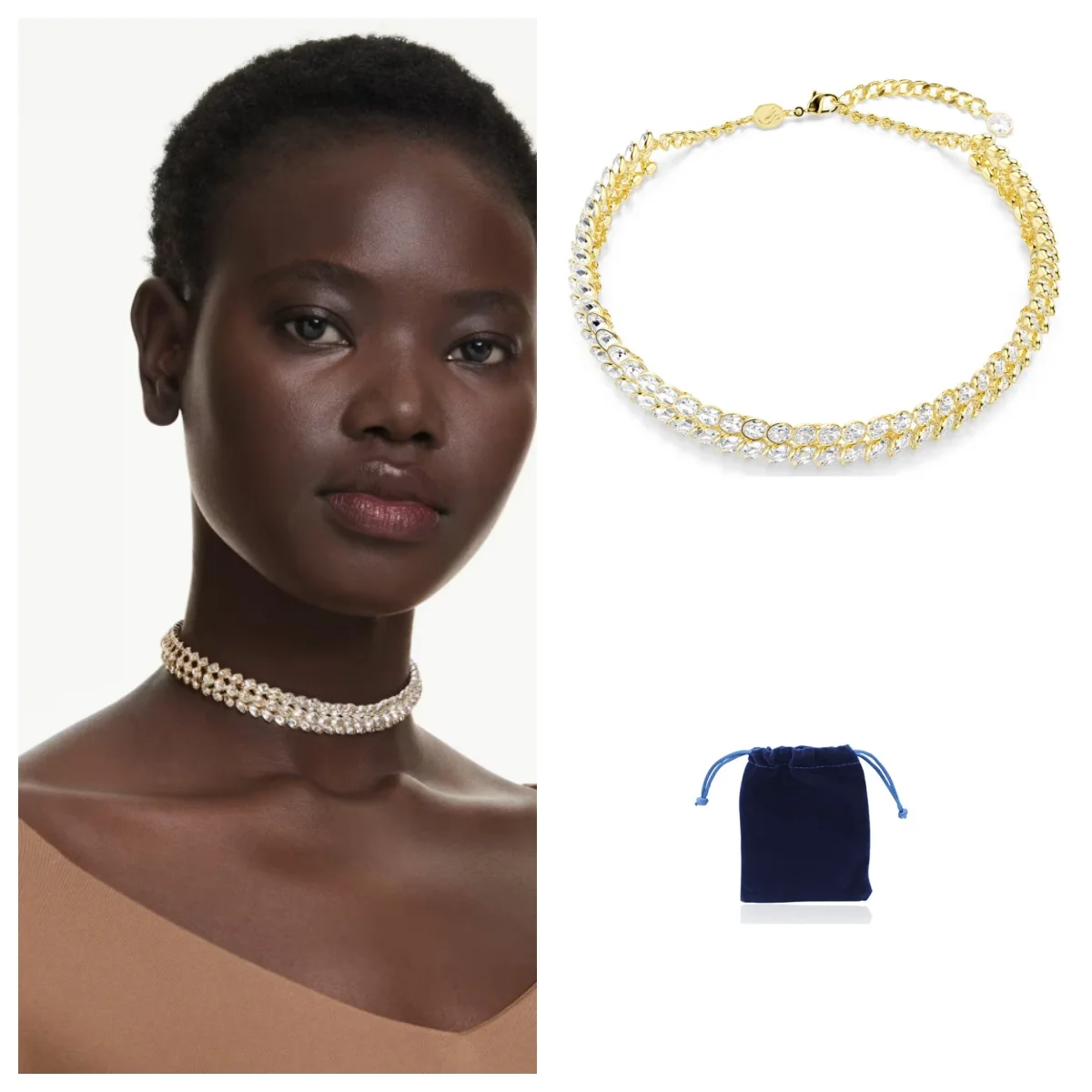 Idyllia choker Oval cut, White, Gold-tone plated
Idyllia choker Oval cut, White, Gold-tone plated