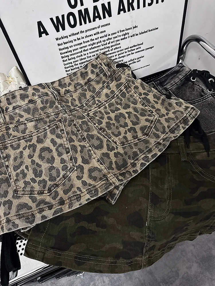 Outlet Leopard Print Rope Bound Denim Skirt Retro Sexy Bodycon A-Line Short Skirt Casual High Waist Summer Dress 11 S3d854d547a424a7991c131d42f0d59f2D