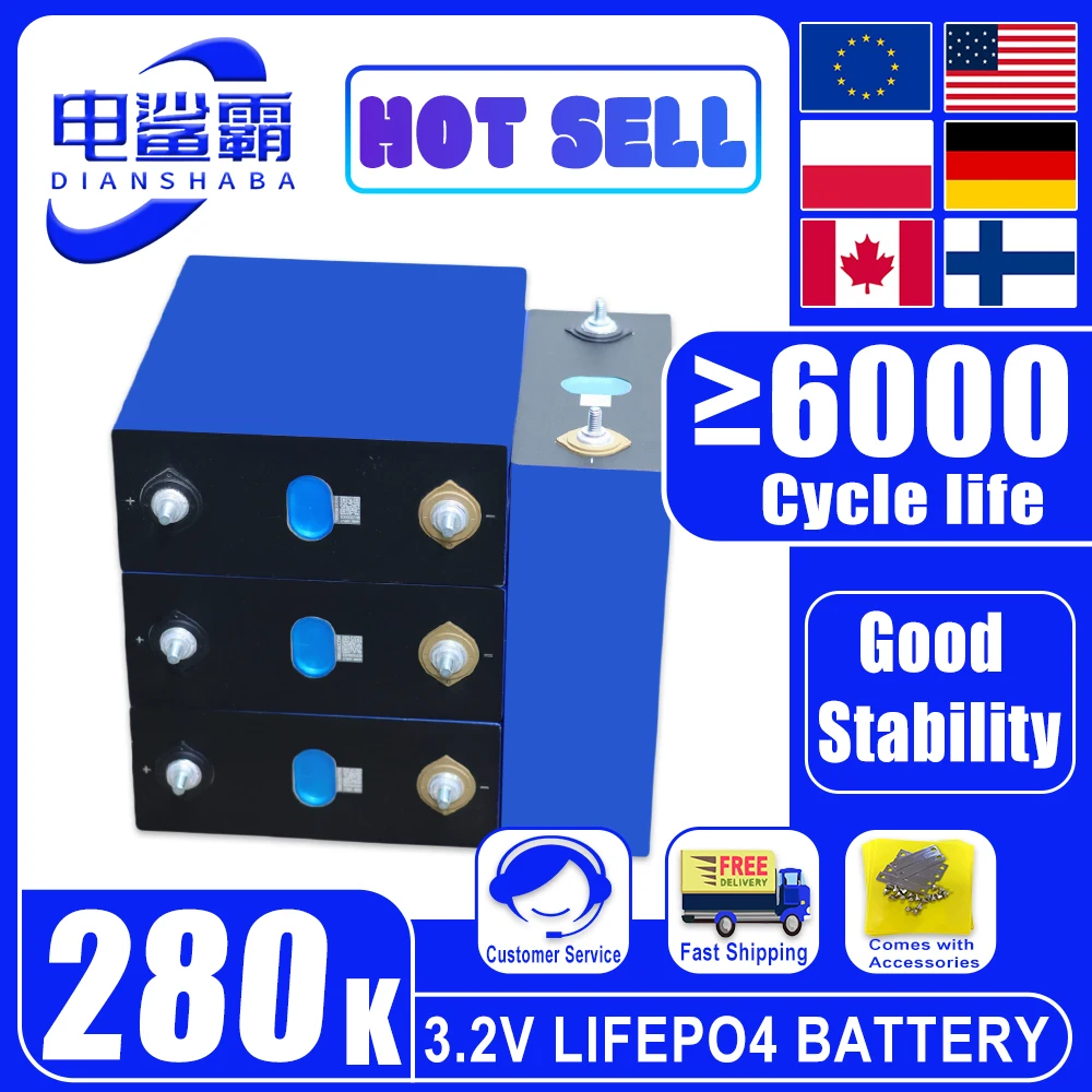 3.2V 280Ah Battery suitable For Home Solar Energy Storage System ESS RV EV Camping Lifepo4 battery DIY 12V 24V 48V Cell Pack280K
3.2V 280Ah Battery suitable For Home Solar Energy Storage System ESS RV EV Camping Lifepo4 battery DIY 12V 24V 48V Cell Pack280K