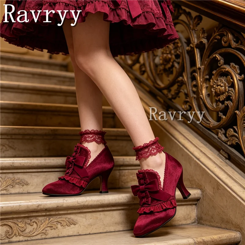 Women's Vintage Lolita Butterfly Knots High Heels, Elegant Satin Ruffle Lace Thich Heel Pumps for Cosplay Party Wedding
Women's Vintage Lolita Butterfly Knots High Heels, Elegant Satin Ruffle Lace Thich Heel Pumps for Cosplay Party Wedding