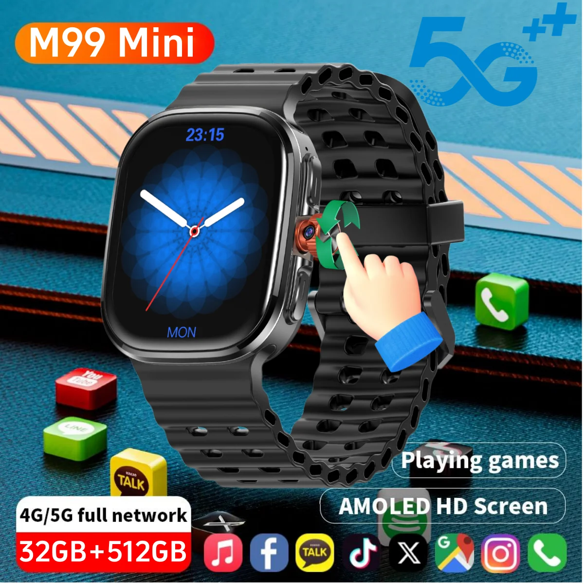 M99 Mini Android 13.0 Smart Watch 2.2inch Smartwatch With Touch ID Fingerprint recognition GPS WIFI Sim Card Slot Rotary Camera
M99 Mini Android 13.0 Smart Watch 2.2inch Smartwatch With Touch ID Fingerprint recognition GPS WIFI Sim Card Slot Rotary Camera