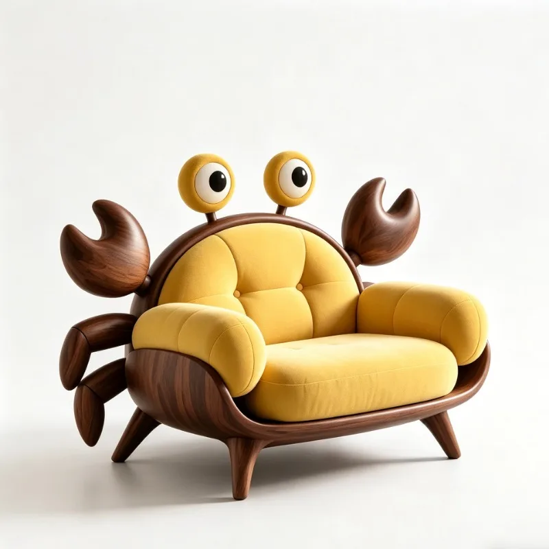 Creative crab-shaped solid wood sofa single leisure simple style yellow living room furniture
Creative crab-shaped solid wood sofa single leisure simple style yellow living room furniture