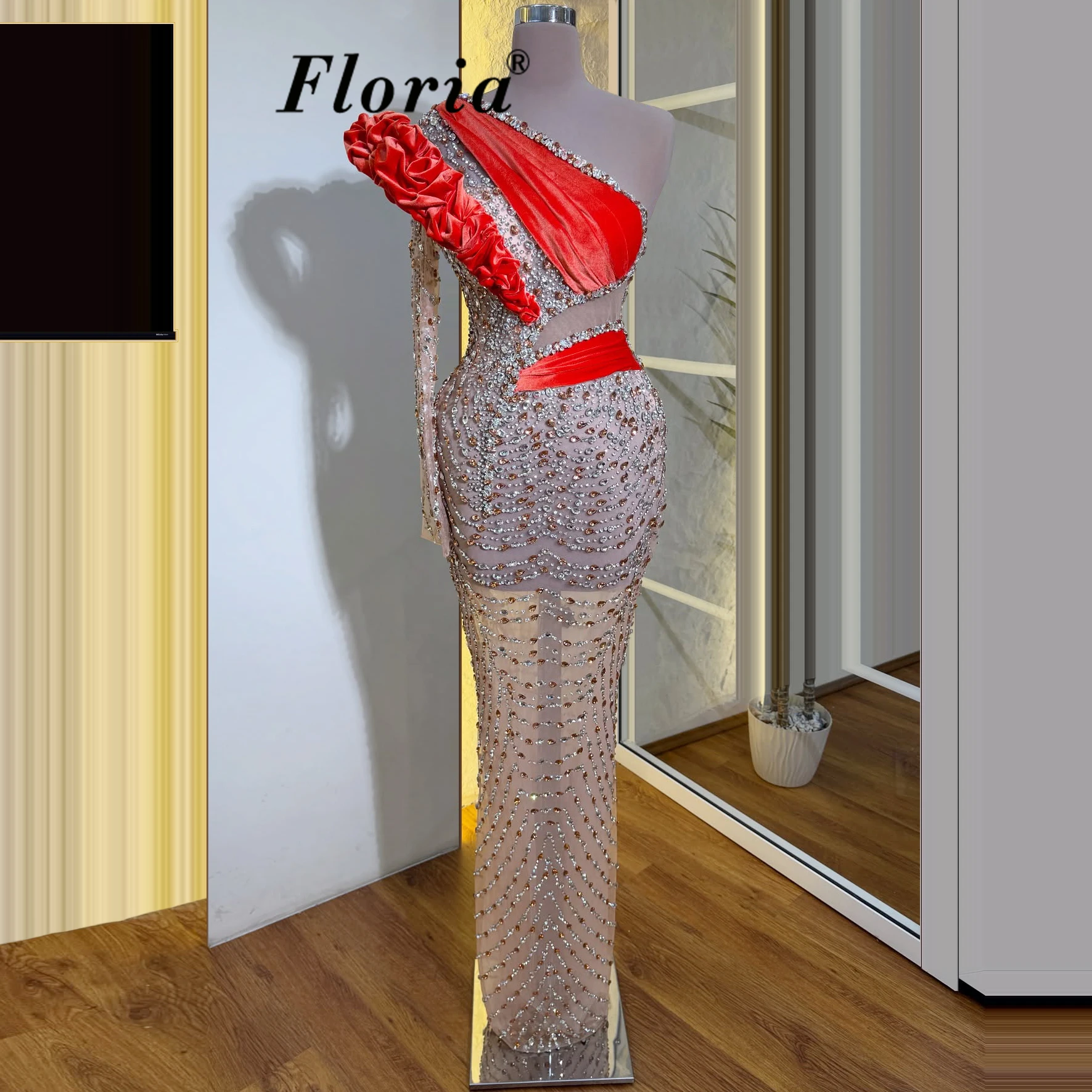 One Shoulder Mermaid Prom Dress Single Long Sleeve Evening Dress Heavy Handmade Crystal Illusion Cocktail Party Dress Customized
One Shoulder Mermaid Prom Dress Single Long Sleeve Evening Dress Heavy Handmade Crystal Illusion Cocktail Party Dress Customized
