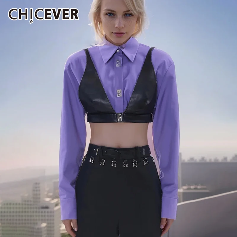 CHICEVER Colorblock Elegant Shirts For Women Lapel Long Sleeve Patchwork Single Breasted Slimming Shirt Female Fashion Style
CHICEVER Colorblock Elegant Shirts For Women Lapel Long Sleeve Patchwork Single Breasted Slimming Shirt Female Fashion Style
