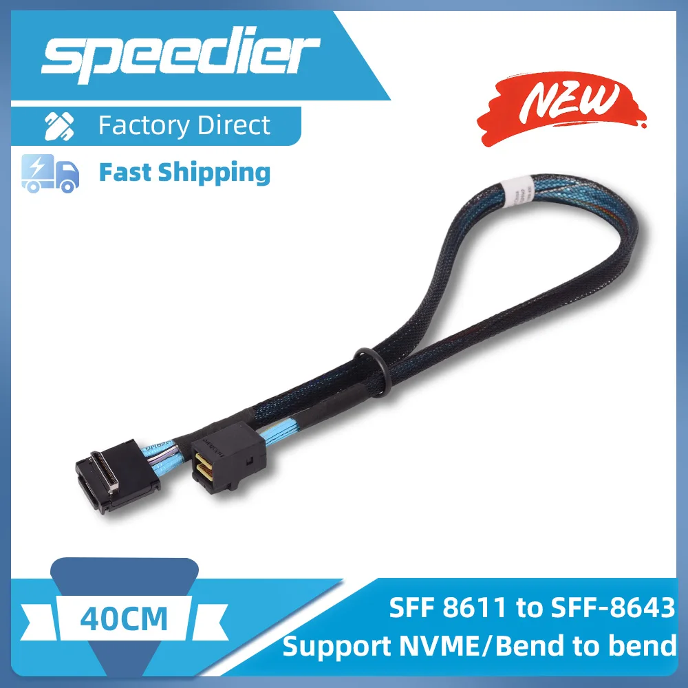 Elbow Oculink SFF 8611 To SFF-8643 SAS Data Cable High Speed HBA Array Card Hard Disk Backplane 40cm