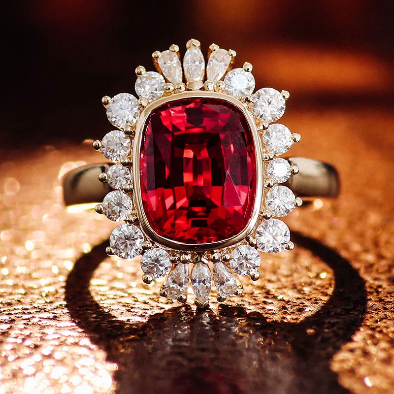 Provence 18K/14K/10K Solid Gold Elongated Cushion Cut Lab Grown Ruby With DEF VVS Moissanites Vintage Style Halo Ring For Woman
Provence 18K/14K/10K Solid Gold Elongated Cushion Cut Lab Grown Ruby With DEF VVS Moissanites Vintage Style Halo Ring For Woman