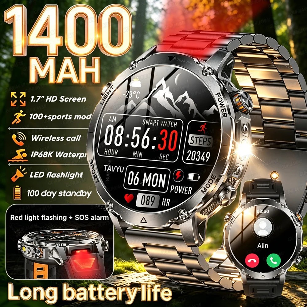 2026 New Outdoor Military Smart Watch For Men 1400mAh Battery IP68K Swim Tactics Flashlight Heart Rate Bluetooth Call Smartwatch
2026 New Outdoor Military Smart Watch For Men 1400mAh Battery IP68K Swim Tactics Flashlight Heart Rate Bluetooth Call Smartwatch